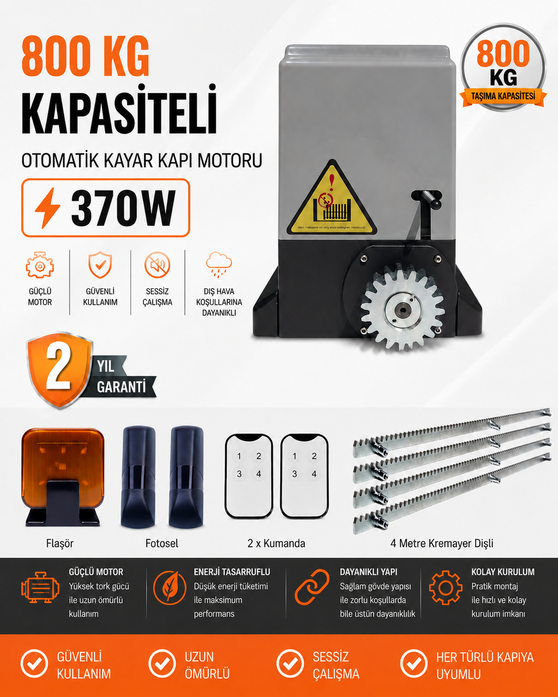 Zetek Vega 800 – 370W Yana Kayar Kapı Motoru Seti