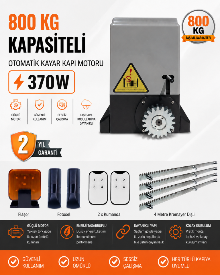 Zetek Vega 800 – 370W Yana Kayar Kapı Motoru Seti