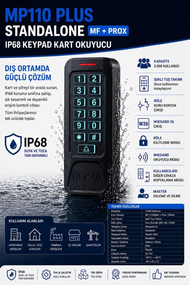 MP110 Plus IP68 Şifreli Kart Okuyucu