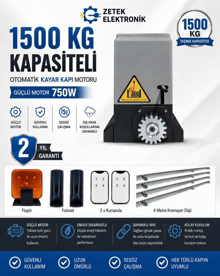 Zetek Atlas 1500 – 750W Yana Kayar Kapı Motoru Seti