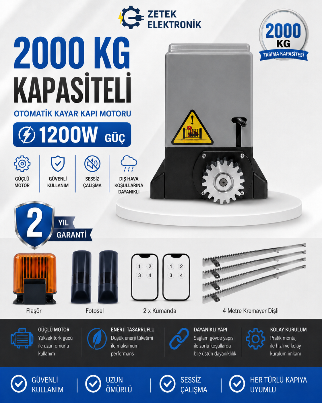 ZTX Titan 2000 kg – 1200W Yana Kayar Kapı Motoru Seti