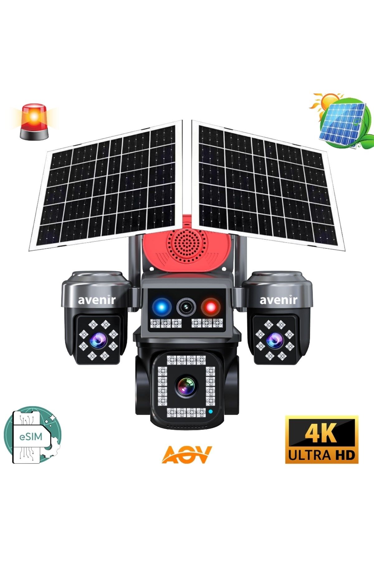 AV-S445 AOV 4 Kameralı E SİM Güneş Enerjili Sim Kartlı 4G Kamera