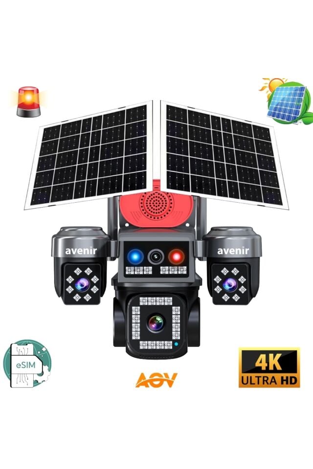 AV-S445 AOV 4 Kameralı E SİM Güneş Enerjili Sim Kartlı 4G Kamera